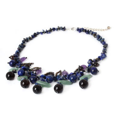 Lapis lazuli and amethyst beaded necklace, 'Lanna Pizzazz' - Lapis lazuli and Amethyst Beaded Necklace