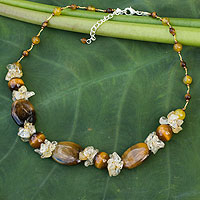 Tiger's eye and citrine beaded necklace, 'Earth's Harmony' - Beaded Tiger's Eye and Agate Necklace