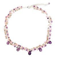 Amethyst beaded choker, 'Lavish Lilac Lanna' - Beaded Amethyst and Quartz Choker