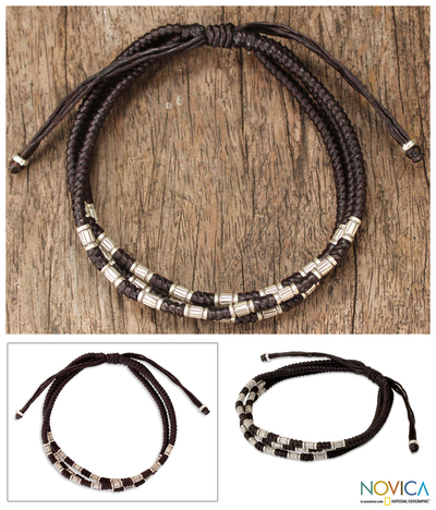 Silver accent braided bracelet, 'Hill Tribe Trio' - Silver Beaded Bracelet