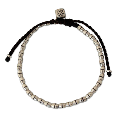 Silver braided bracelet, 'Hill Tribe Cross' - Handmade Silver Bracelet