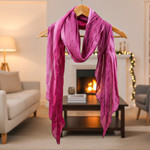 Silk scarf, 'Rose Magnificence' - Pleated Ombre Silk Scarf