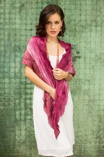 Silk scarf, 'Rose Magnificence' - Pleated Ombre Silk Scarf