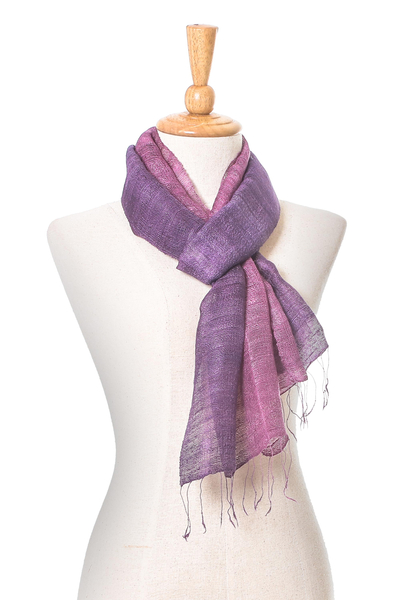 Silk scarf, 'Bold Orchid' - Pink and Purple Silk Scarf from Thailand