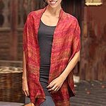 Unique Silk Scarf from Thailand, 'Crimson Wilderness'