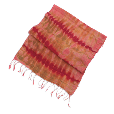 Silk scarf, 'Crimson Wilderness' - Unique Silk Scarf from Thailand