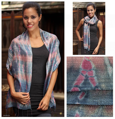 Silk scarf, 'Gray Wilderness' - Silk Scarf from Thailand