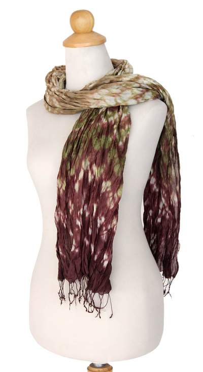 Scarf, 'Fabulous Earth' - Patterned Scarf from Thailand