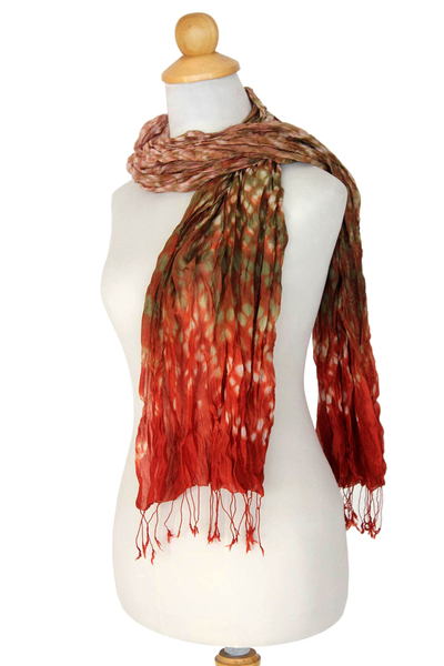 Scarf, 'Fabulous Land' - Handcrafted Silk Blend Scarf