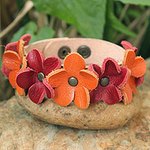 Handcrafted Leather Wristband Bracelet, 'Frangipani Fantasy'