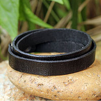 Leather wrap bracelet, 'Enigma in Black'