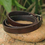 Leather wrap bracelet, 'Enigma in Brown'