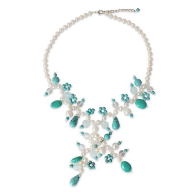 Cultured pearl Y-necklace, 'Phuket Romance' - Handcrafted Pearl Necklace from Thailand