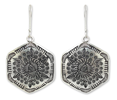 Silver dangle earrings, 'Karen Legends' - Hill Tribe Silver Dangle Earrings