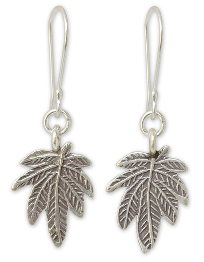 Silver dangle earrings, 'Glamorous Leaf' - Silver dangle earrings