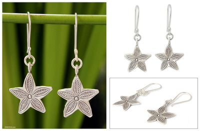 Silver dangle earrings, 'Karen Star Leaf' - Silver dangle earrings