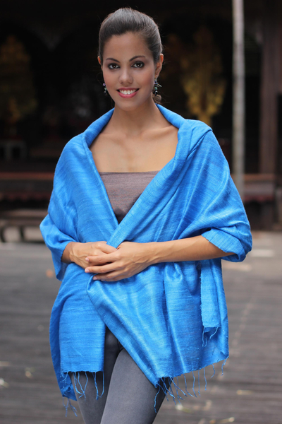 Silk shawl, Blue Treasure