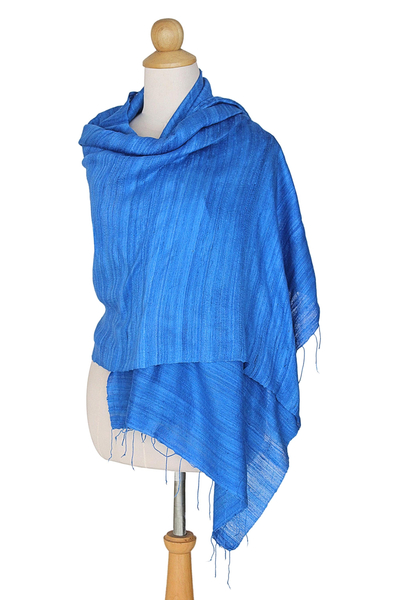 Handcrafted Silk Shawl - Blue Treasure | NOVICA