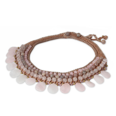 Rosenquarz und Aventurin Choker, „Dawn Rose“ – Perlen-Halskette mit Rosenquarz