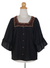 Cotton blouse, 'Ruffled Black Charm' - Handcrafted Cotton Button Up Blouse  thumbail