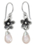 Rose quartz flower earrings, 'Rainforest Dew' - Rose quartz flower earrings thumbail