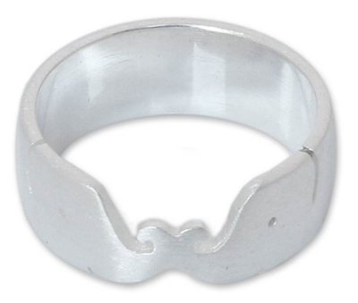 Sterling silver band ring, 'Elephant Kiss' - Unique Sterling Silver Band Ring