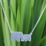 Sterling silver pendant necklace, 'Family Love' - Hand Crafted Silver Elephant Pendant Necklace
