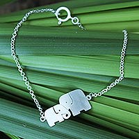 Sterling silver bracelet, 'Family Love' - Unique Artisan Loving Elephant Jewelry