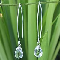Quartz dangle earrings, 'Majestic Ice' - Sterling Silver and Quartz Dangle Earrings