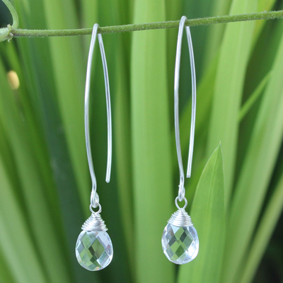Quartz dangle earrings, 'Majestic Ice' - Sterling Silver and Quartz Dangle Earrings