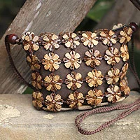 Bolso de hombro de cáscara de coco, 'Petite Garden' - Bolso de hombro de cáscara de coco floral hecho a mano 