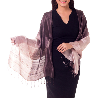 Silk shawl, 'Shimmering Raisin' - Silk Shawl