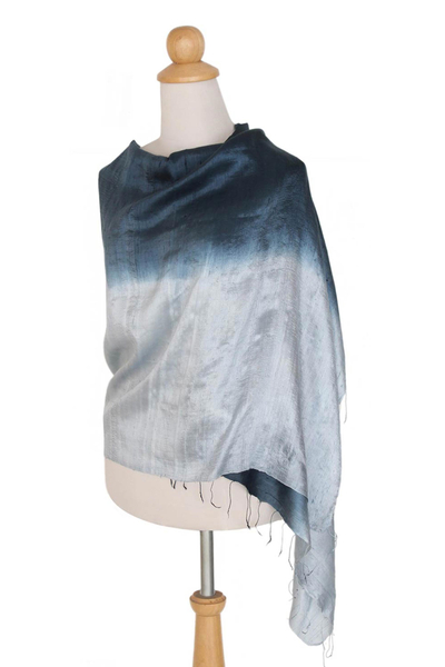 Silk shawl, 'Shimmering Ocean' - Silk Shawl from Thailand