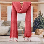 Artisan Crafted Silk Shawl, 'Shimmering Vermilion'