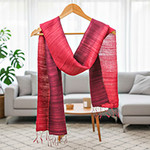 Handcrafted Silk Scarf, 'Roses and Red Wine'