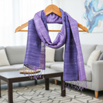 Silk scarf, 'Bold Lily' - Purple Silk Scarf
