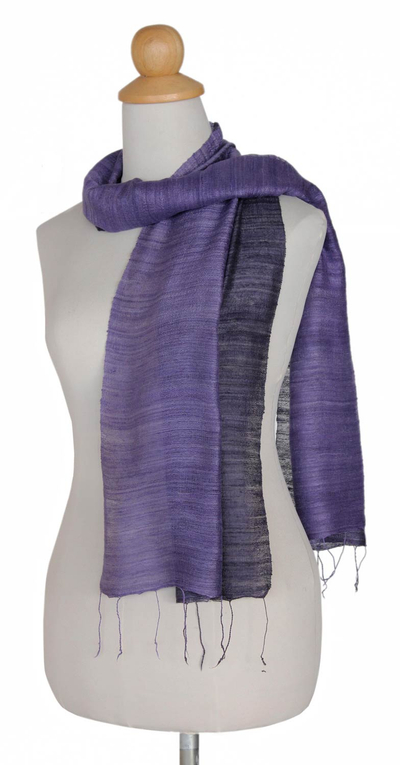 Silk scarf, 'Bold Lily' - Purple Silk Scarf