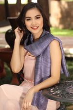 Silk scarf, 'Bold Lily' - Purple Silk Scarf