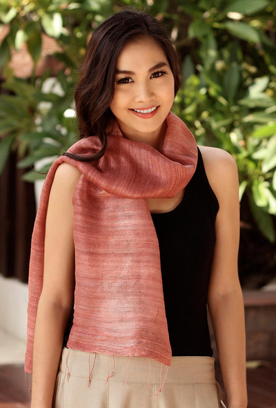 Silk scarf, 'Bold Rose' - Pink Silk Scarf