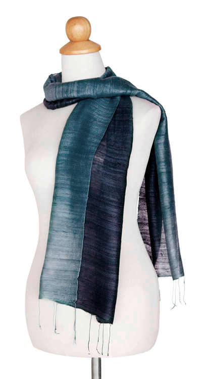 Silk scarf, 'Bold Teal' - Handmade Silk Scarf from Thailand