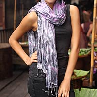 Tie-dyed scarf, 'Smoky Rose' - Tie Dye Scarf from Thailand