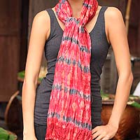 Tie-dyed scarf, 'Smoky Carnation' - Patterned Scarf from Thailand