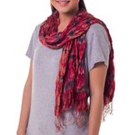 Tie-dyed scarf, 'Smoky Carnation' - Patterned Scarf from Thailand