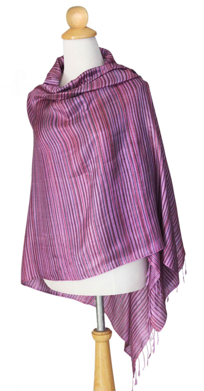 Silk shawl, 'Hydrangea Melody' - Fair Trade Women's Silk Shawl