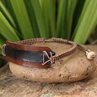 Leather wristband bracelet, 'Black Band'