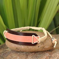 Leather wristband bracelet, 'Salmon Band' - Leather Wristband Bracelet from Thailand
