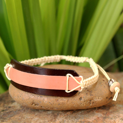 Leather wristband bracelet, 'Salmon Band' - Leather Wristband Bracelet from Thailand