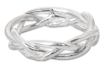 Sterling silver band ring, 'Intertwining' - Hand Crafted Modern Sterling Silver Band Ring