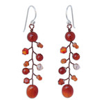 Carnelian dangle earrings, 'Thai Sun' - Handcrafted Beaded Carnelian Earrings