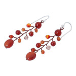 Carnelian dangle earrings, 'Thai Sun' - Handcrafted Beaded Carnelian Earrings